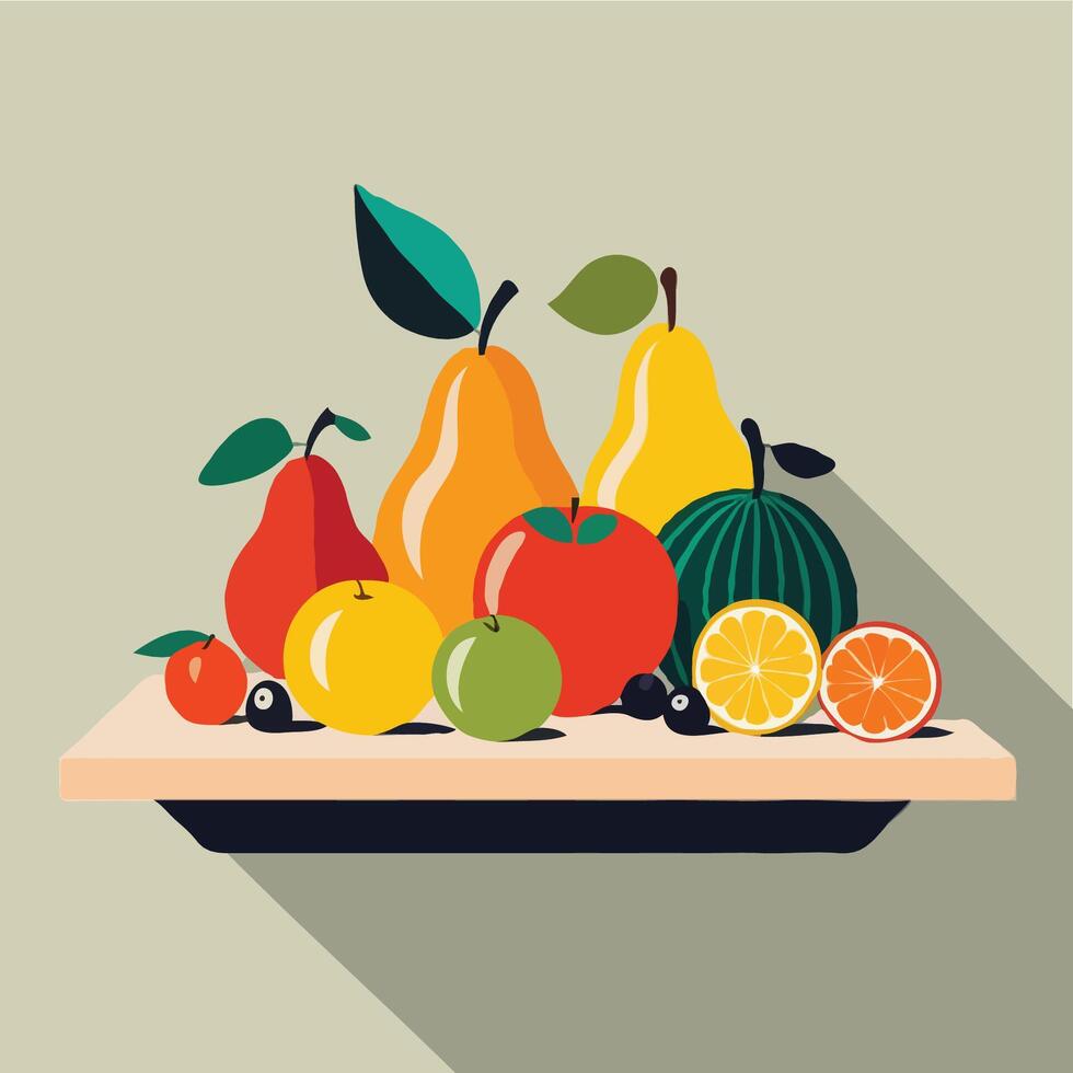 fruit on a plate flat design illustration vector
