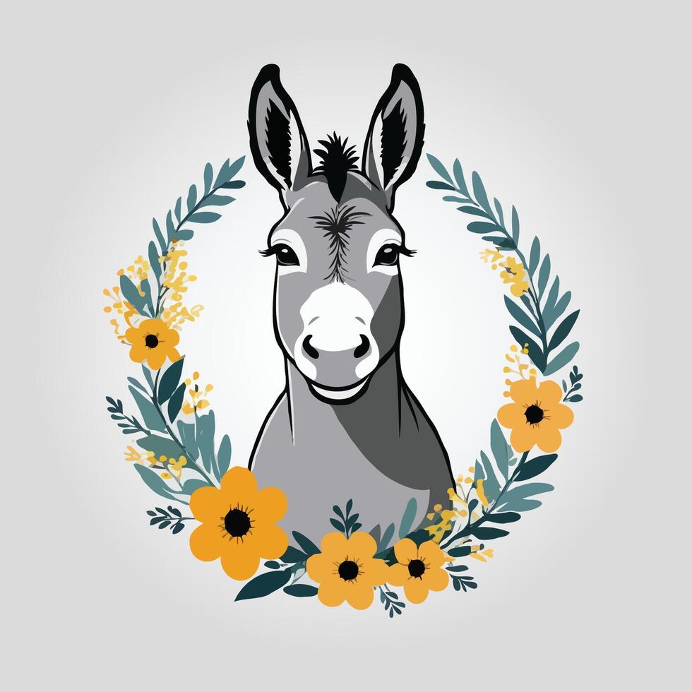 Donkey in a wreath of flowers vector