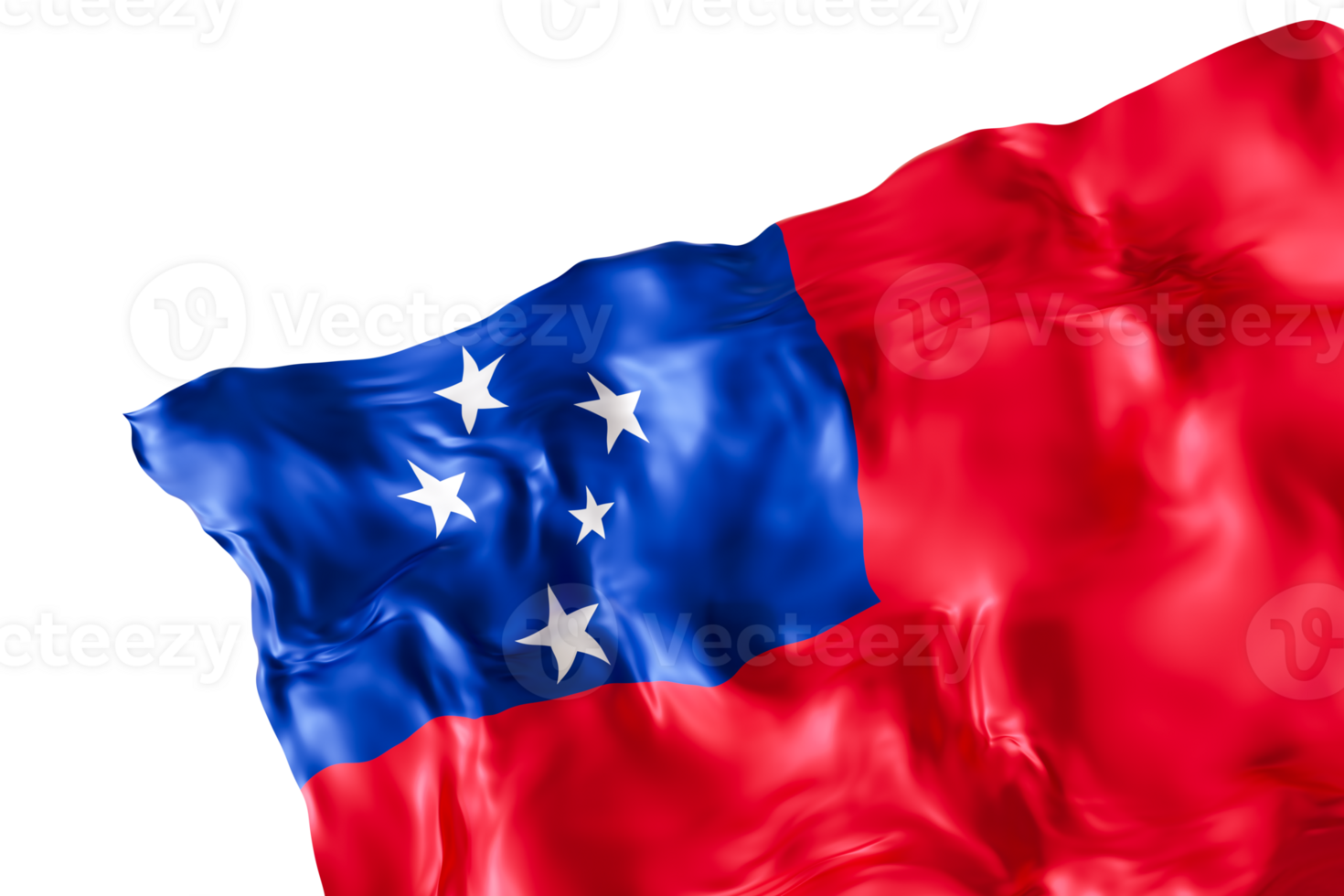 Realistic flag of Samoa with folds, on transparent background. Footer, corner design element. Cut out. Perfect for patriotic themes or national event promotions. 3D render. png