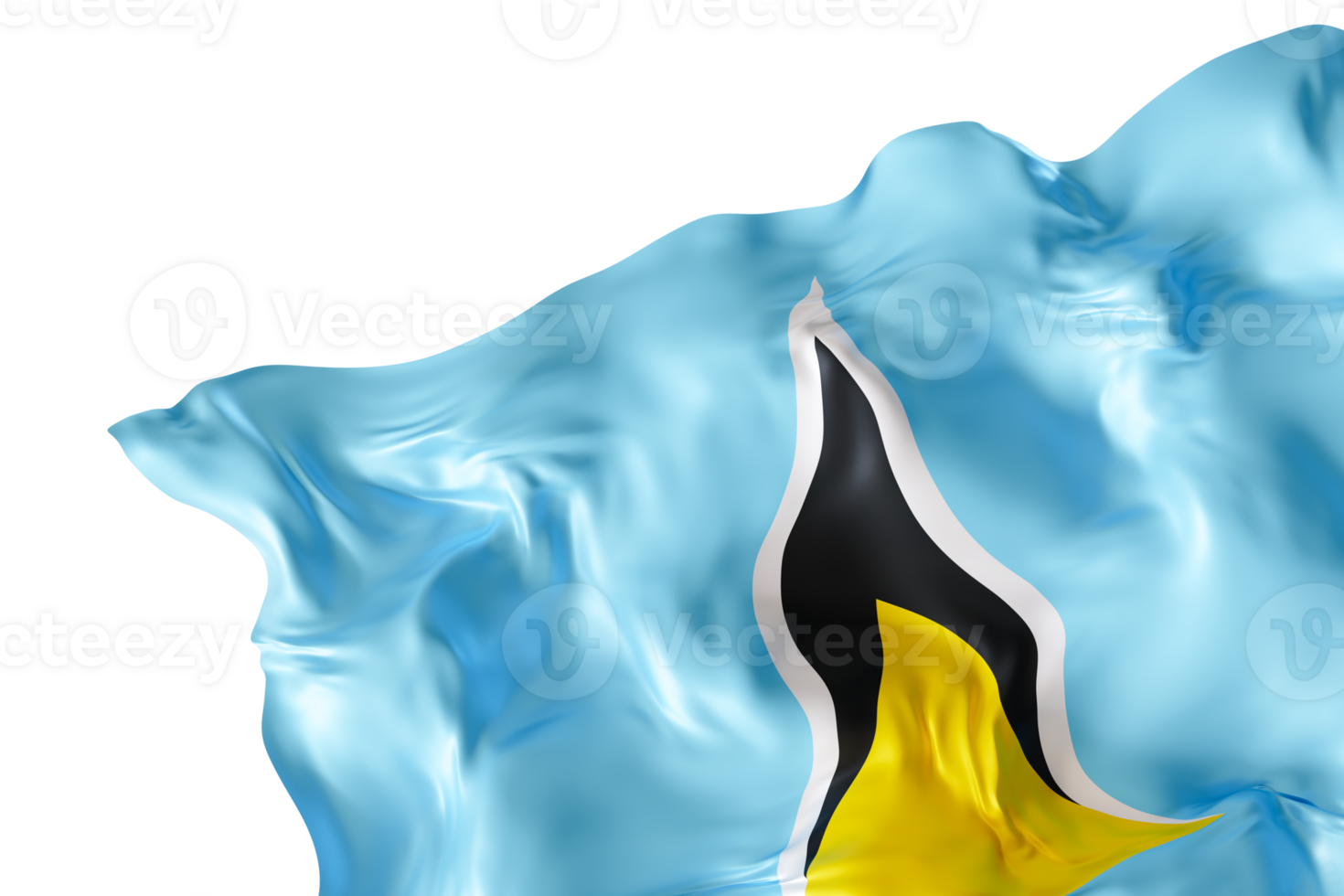 Realistic flag of Saint Lucia with folds, on transparent background. Footer, corner design element. Cut out. Perfect for patriotic themes or national event promotions. 3D render. png