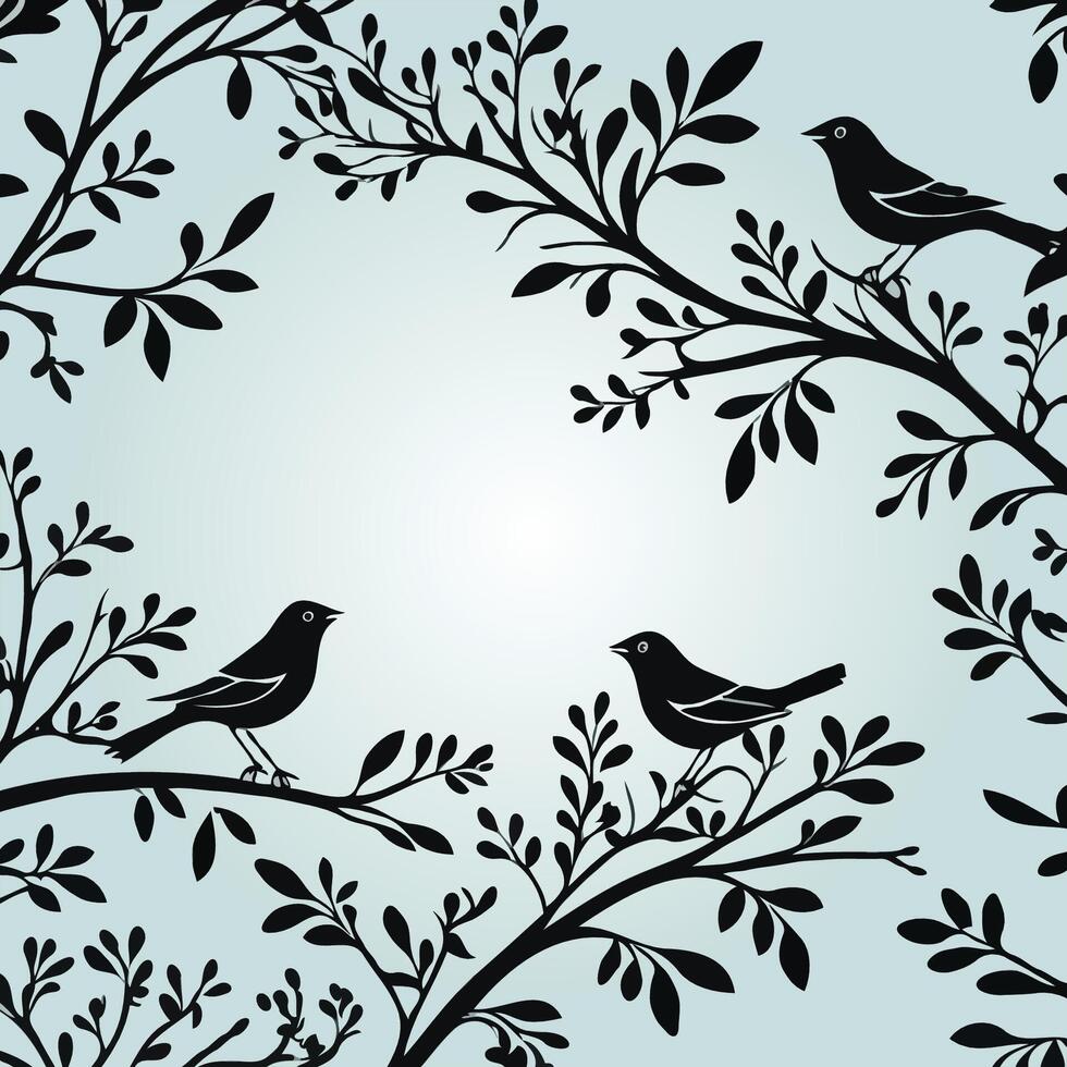 birds on branches with leaves and branches vector
