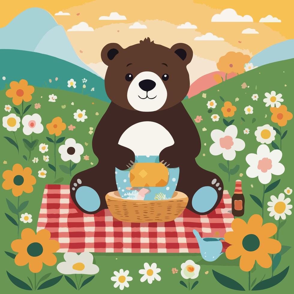 Bear is sitting on a picnic table vector