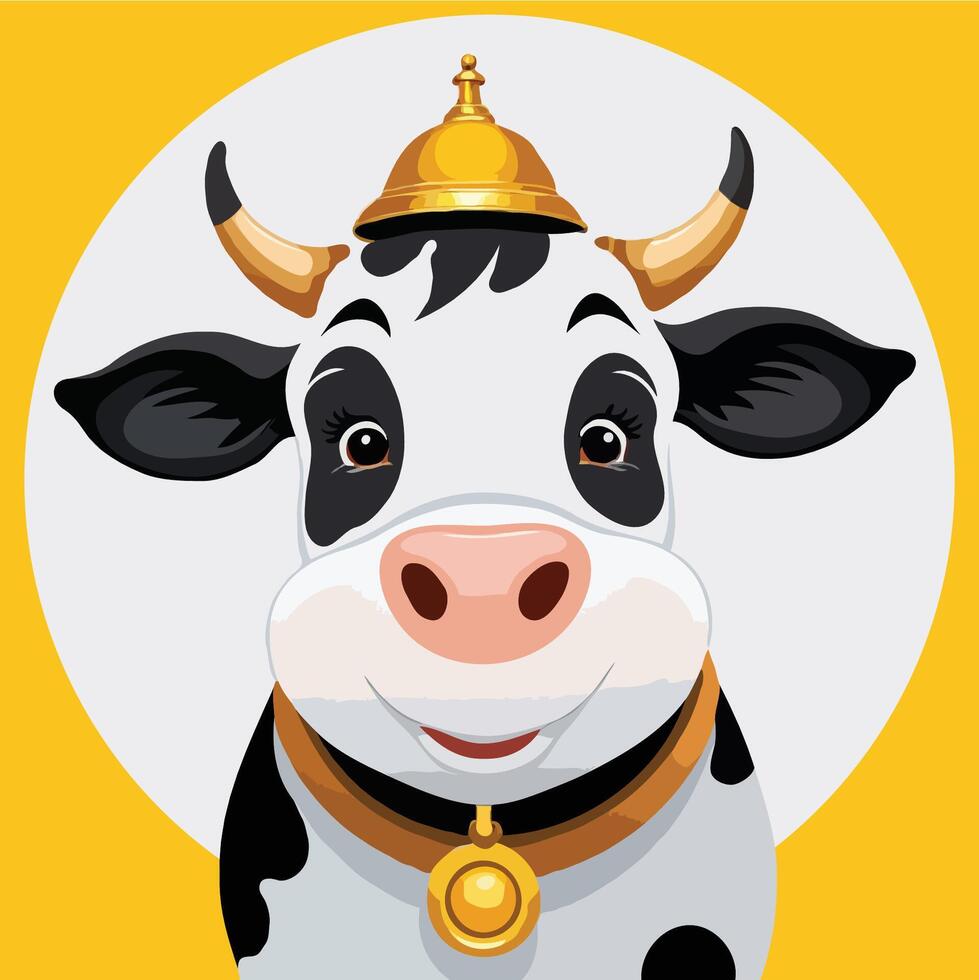 Cartoon cow with a gold collar vector
