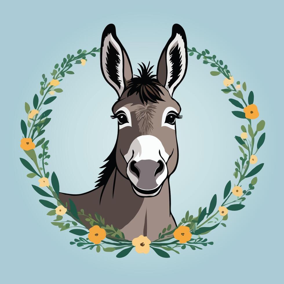 Donkey in a wreath of flowers vector