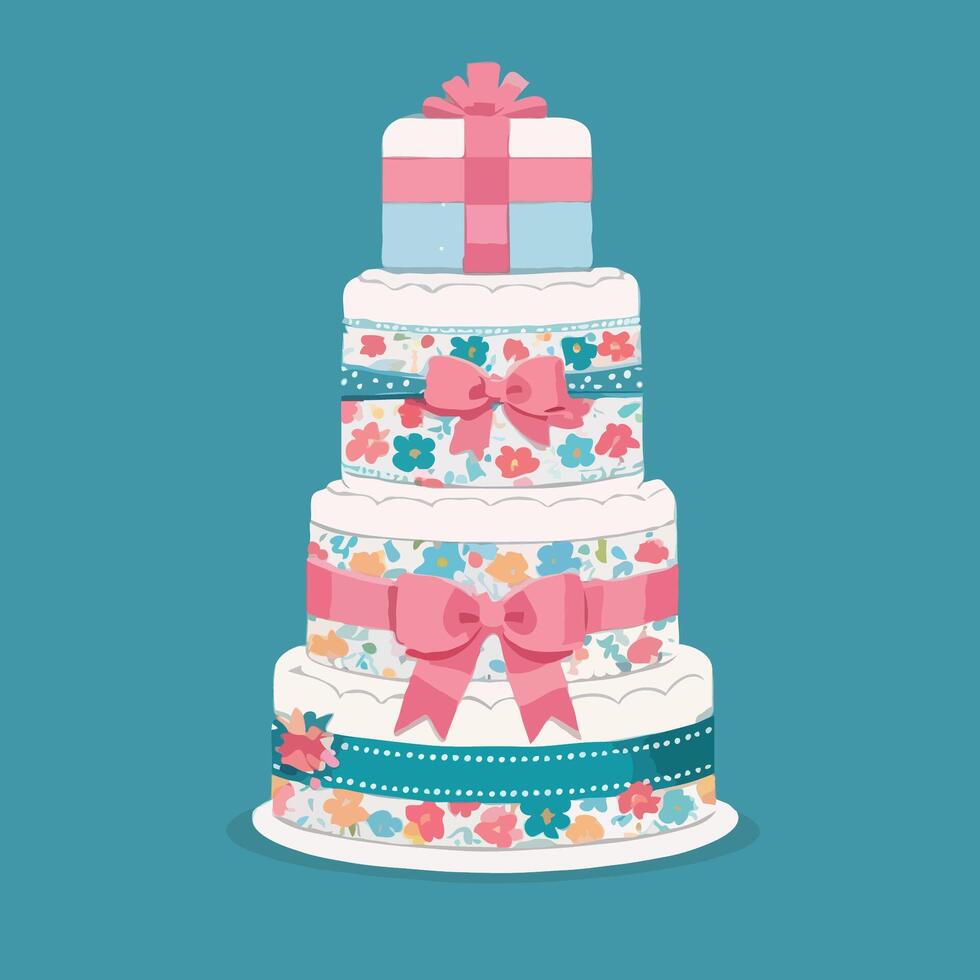 Three tiered cake with pink vector
