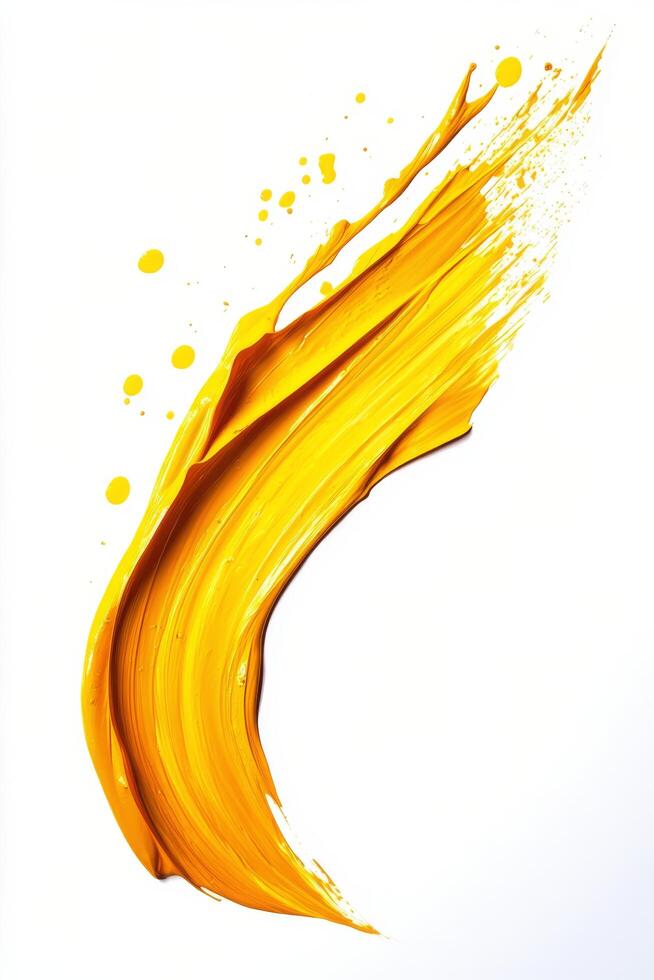 Bright yellow paint stroke on a white canvas creating a vivid, artistic expression photo