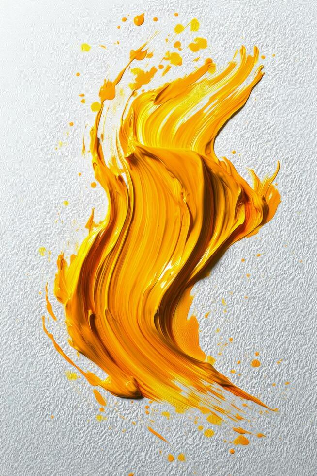 Bright yellow paint stroke on a white canvas creating a vivid, artistic expression photo