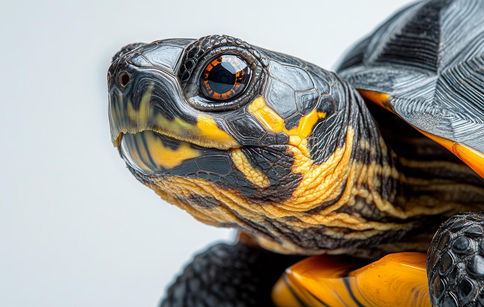 Close-up view of a colorful tortoise showcasing intricate patterns and textures in detail photo