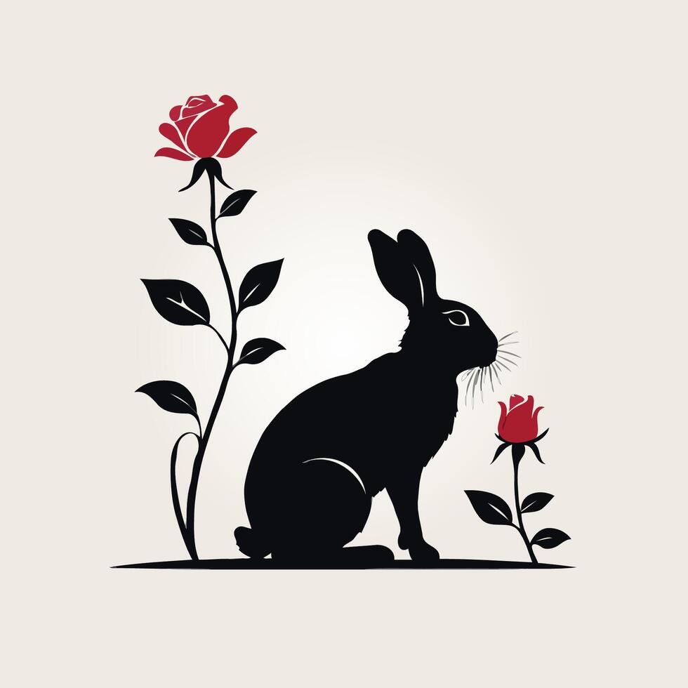 silhouette of a rabbit with roses vector