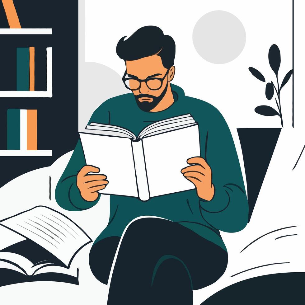 man reading book on bed vector