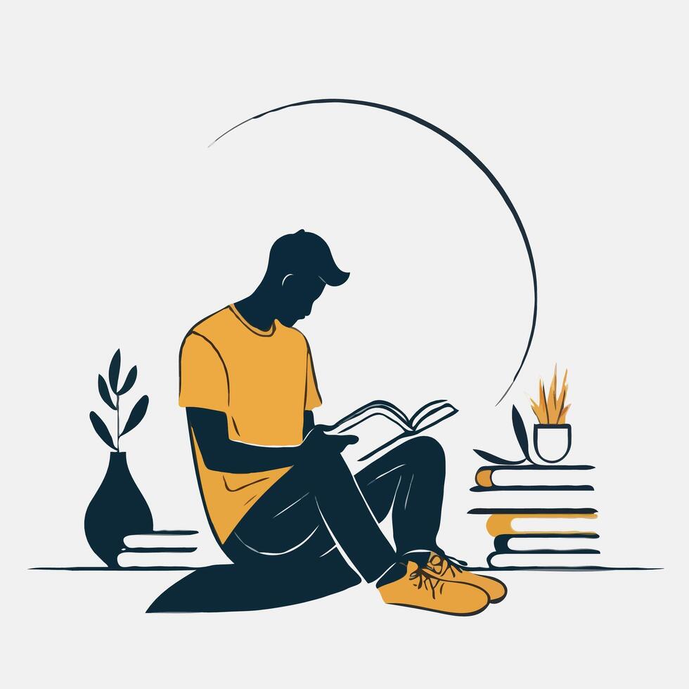 Man sitting on the floor reading a book vector