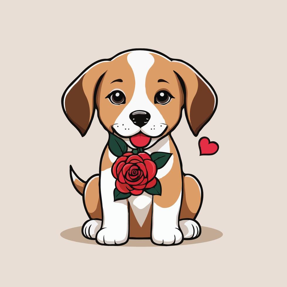 Cartoon dog with a rose vector