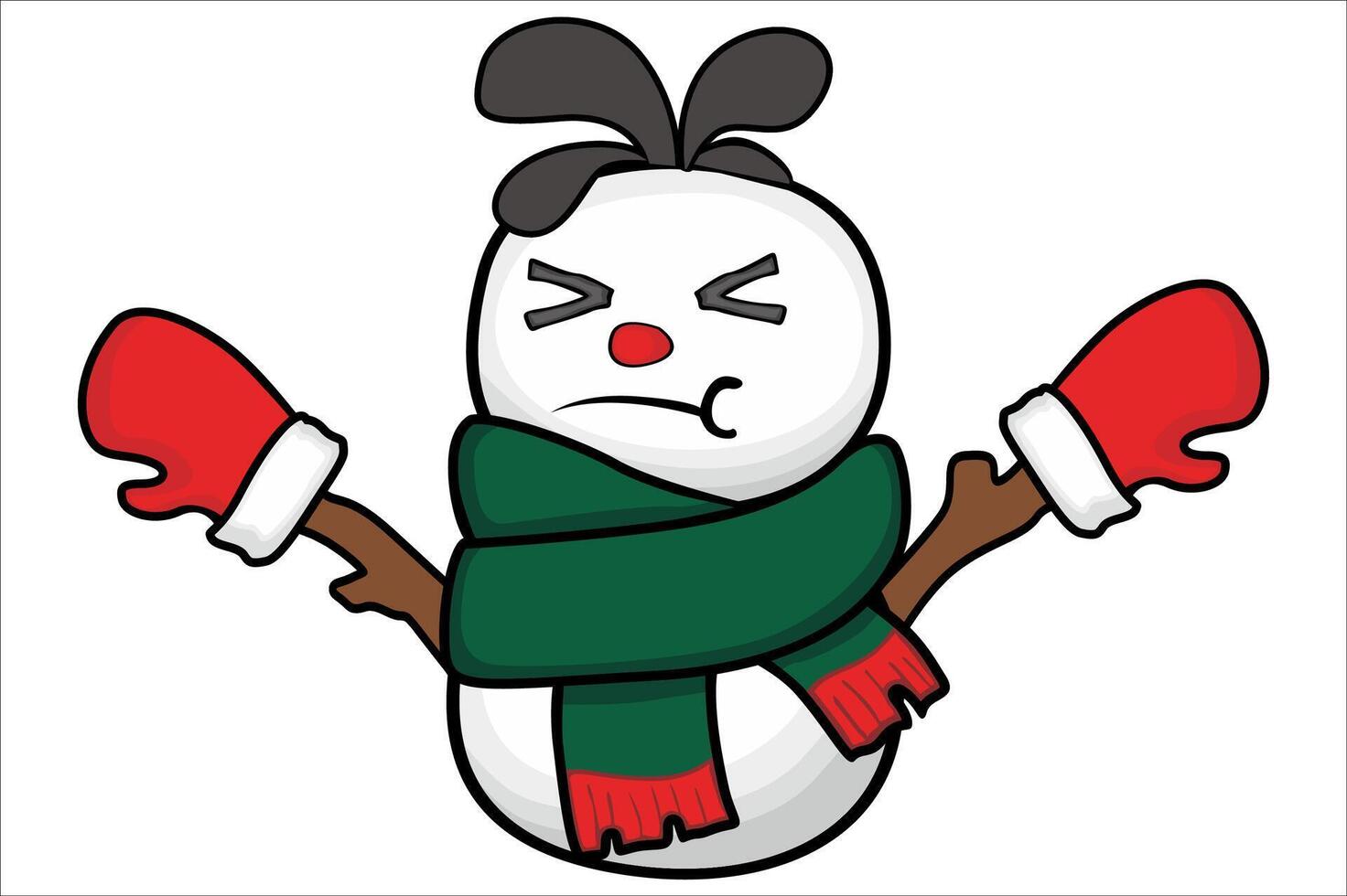Adorable Christmas Snowman with his sullen face vector