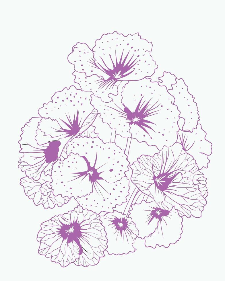 beautiful white flowers with a line art style. vector