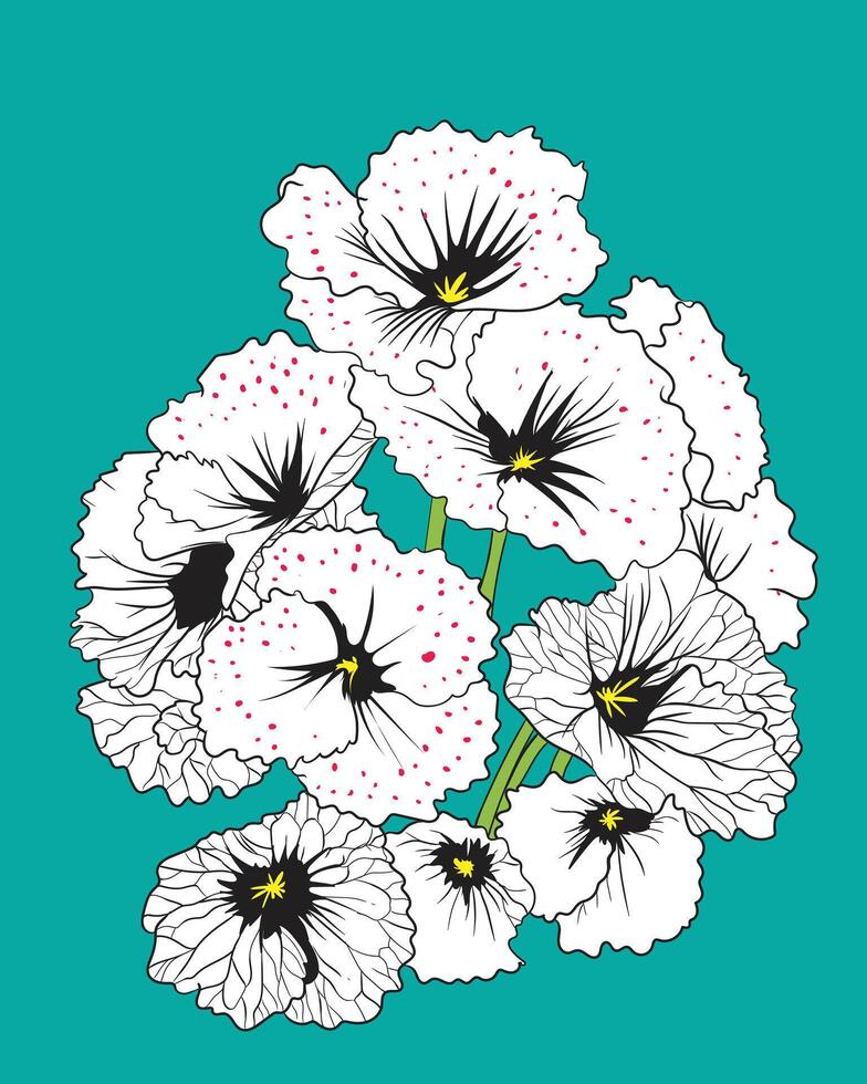 The beautiful flowers are white with red spots. vector