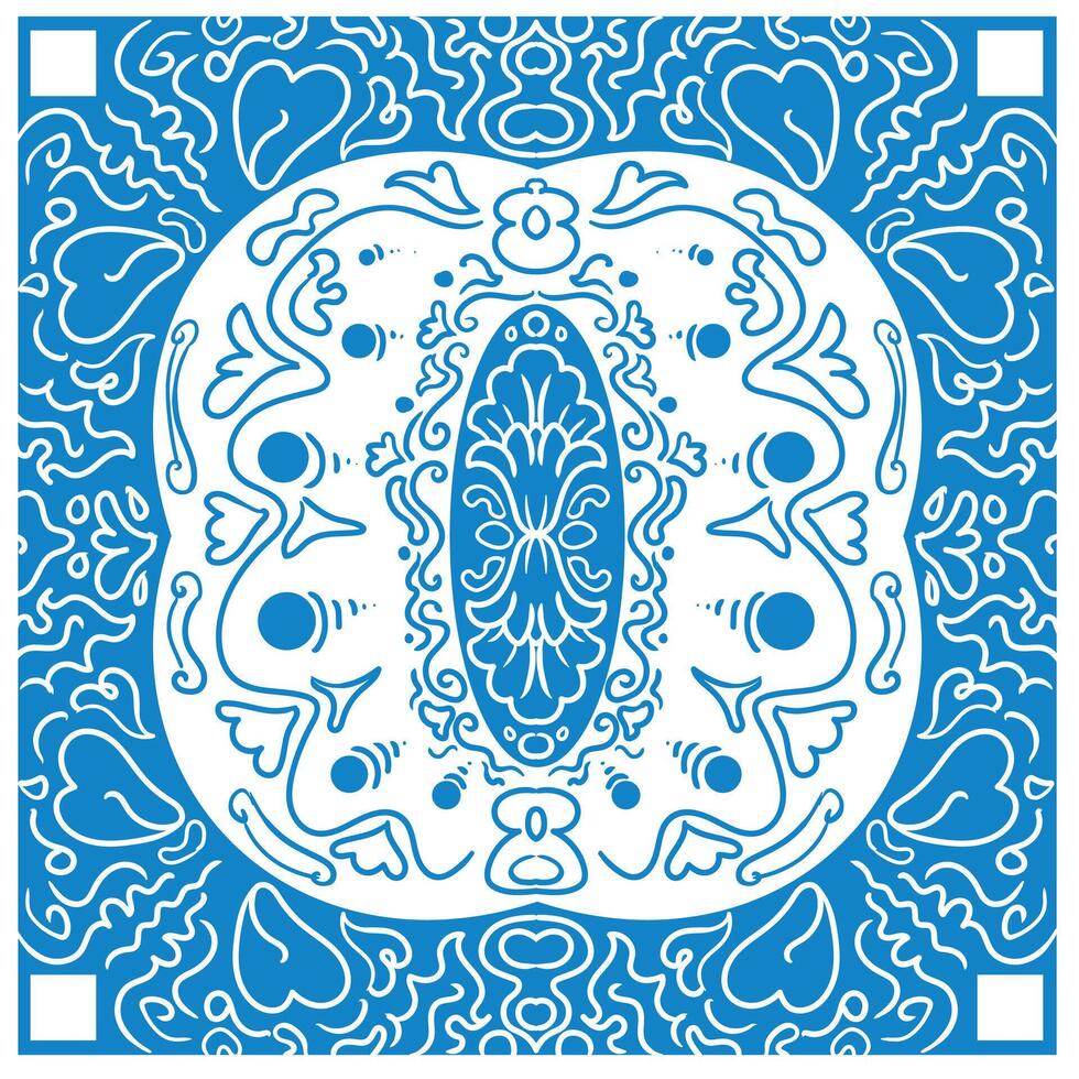 Indonesian batik pattern with blue and white motifs. vector