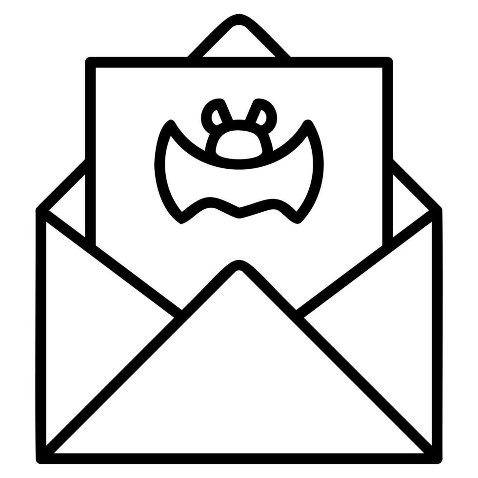 A black and white outline of an envelope with a bat on it vector