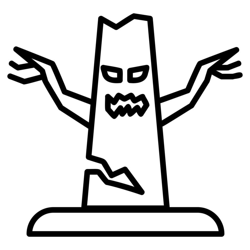 A black and white drawing of a tree with a face on it vector