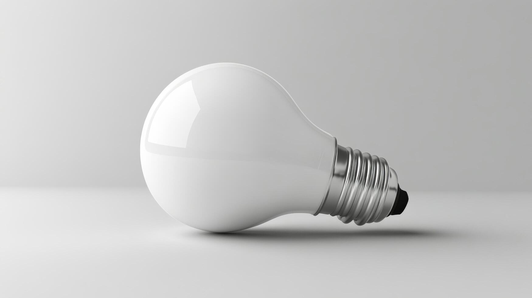 White light bulb resting on a smooth surface in a minimalist setting with soft lighting photo