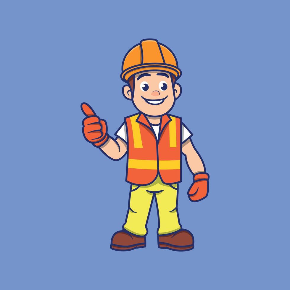 Cartoon Illustration of a Smiling Construction Worker with Thumbs Up vector