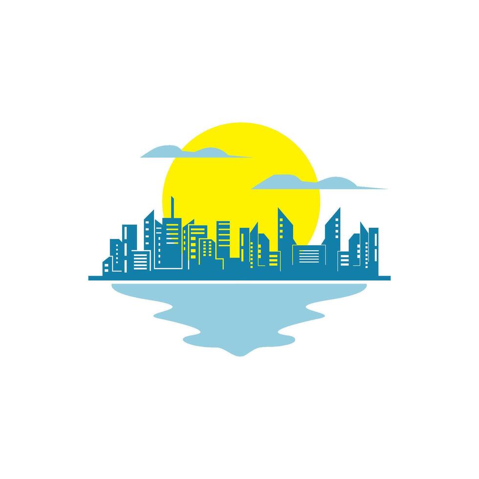landscape real estate modern city building with sun template vector