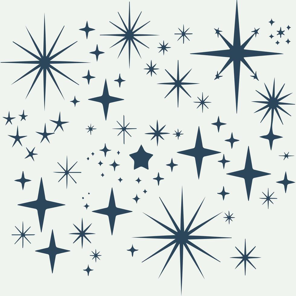 Set of blinking stars, sparks and sparkles. Magic light flare pack. vector