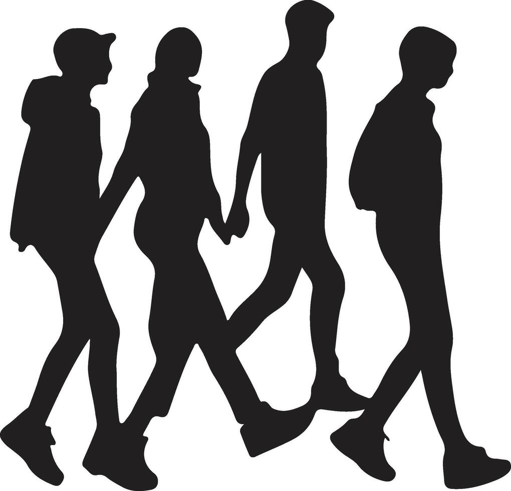group of people walking with silhouette illustration vector