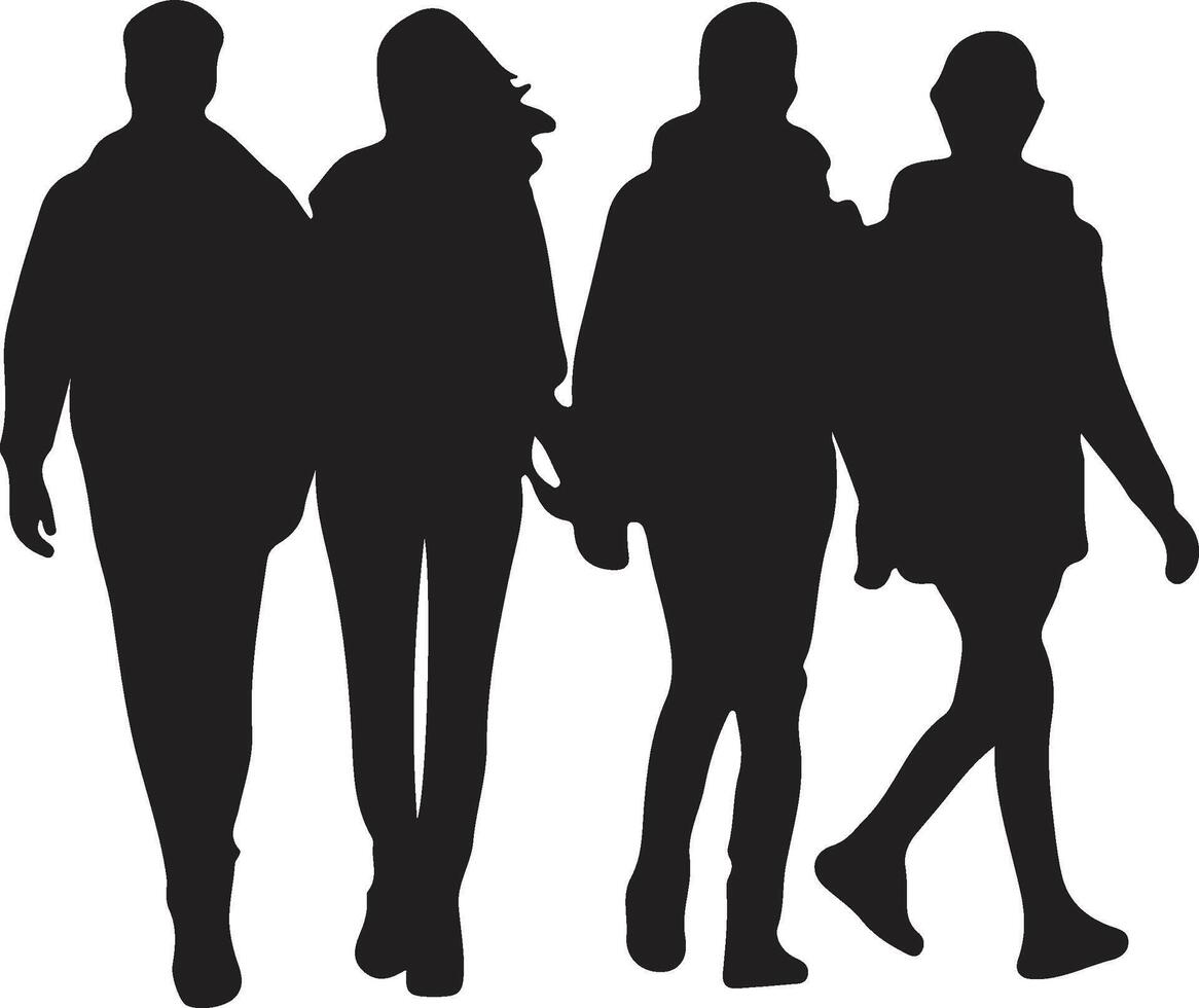 a group of people Walking Silhouettes vector