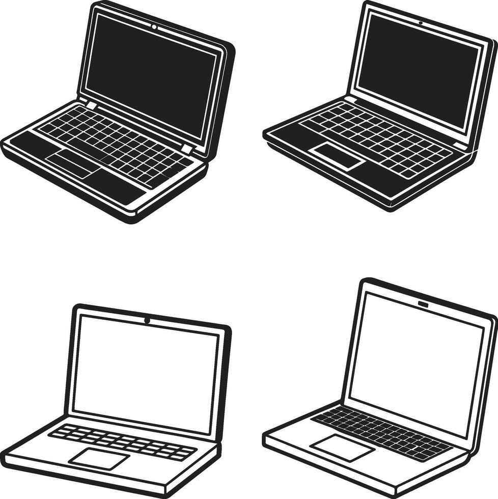 Laptop icons set. collection Laptops or notebook computer. Flat and line icon vector