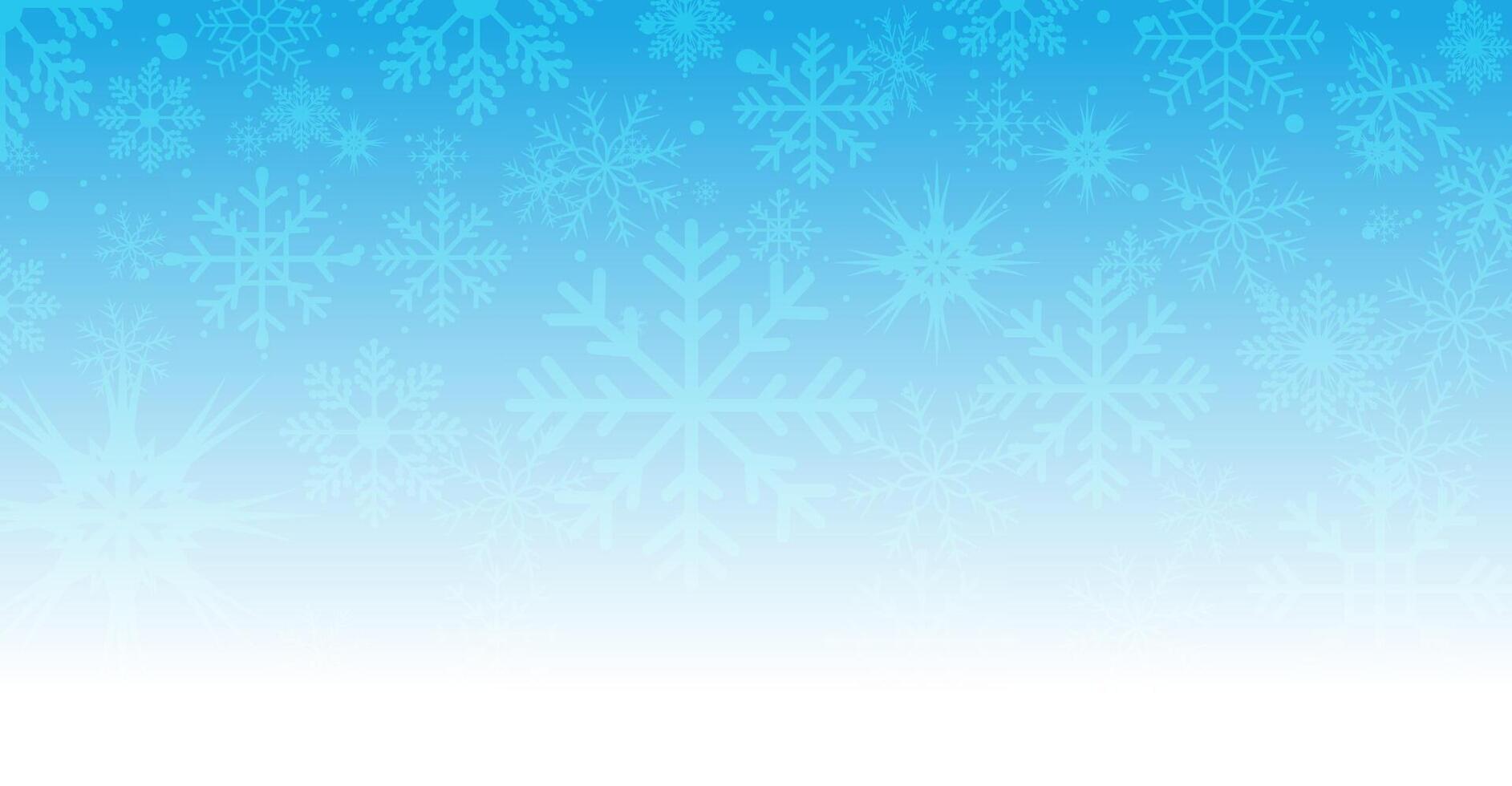 Simple heavy snowflakes design. Wintertime speck freeze shapes. Christmas background with blue to white gradient. Winter snow flake vector