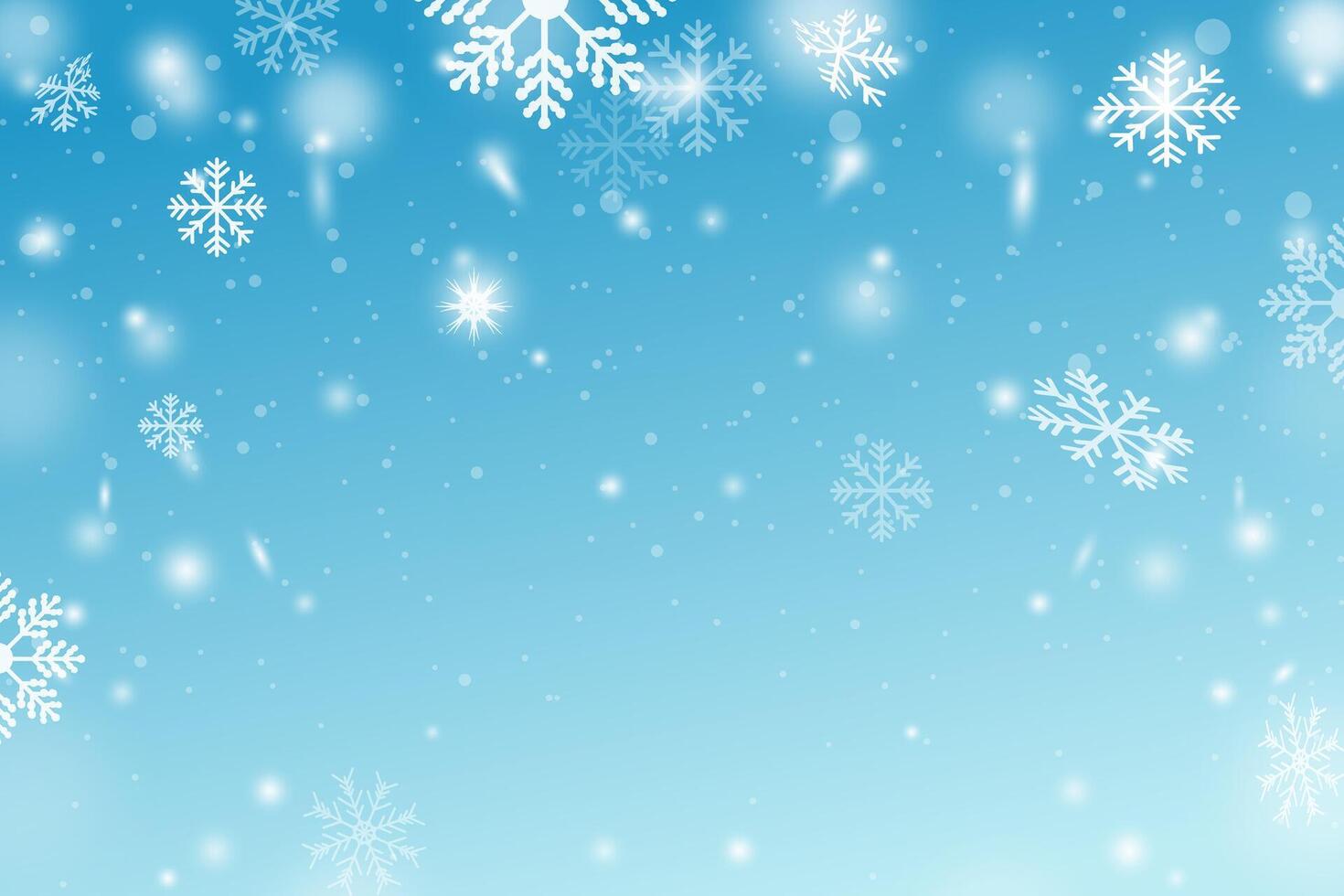 Christmas snow. Falling snowflakes on blue sky background for winter season. Christmas background with snowflakes. Snowfall weather white blue illustration. vector