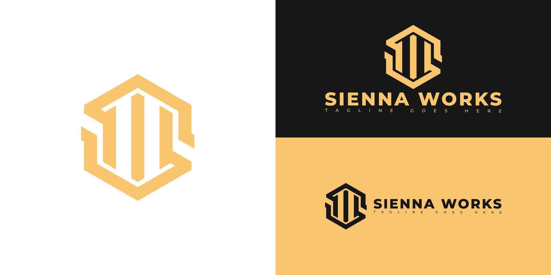 Modern hexagon initial letter SW or WS logo in gold color isolated on multiple background colors. The logo is suitable for natural building construction service logo design inspiration templates. vector