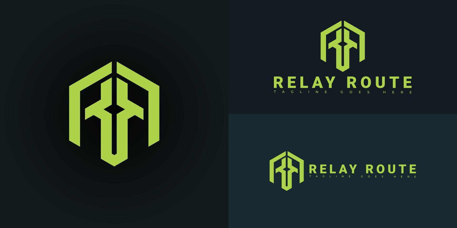 Modern hexagon initial letter R or RR logo in green color isolated on multiple background colors. The logo is suitable for software product logo design inspiration templates. vector