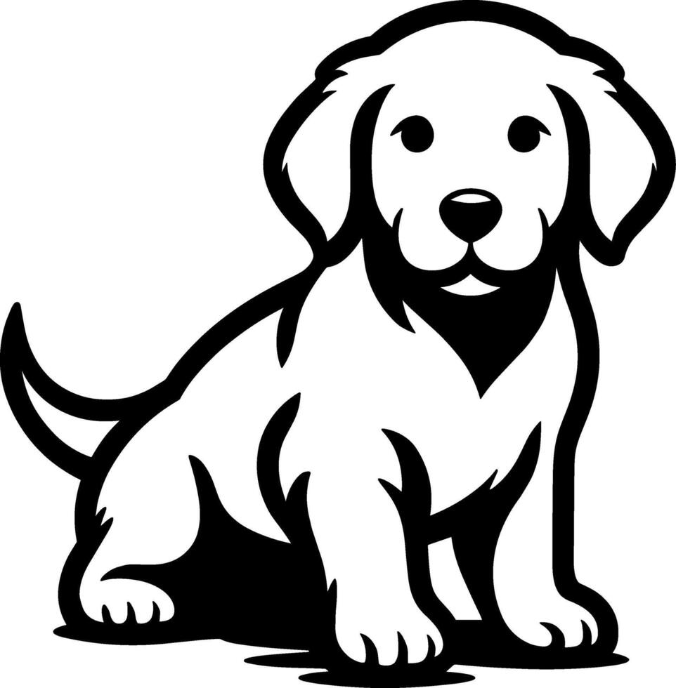 A black and white dog sitting on the ground vector