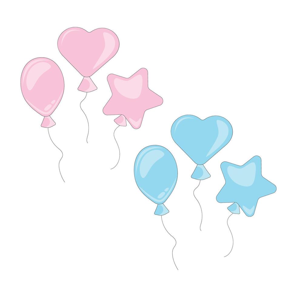 Balloons pink and blue gender party, birthday party, baby shower. vector
