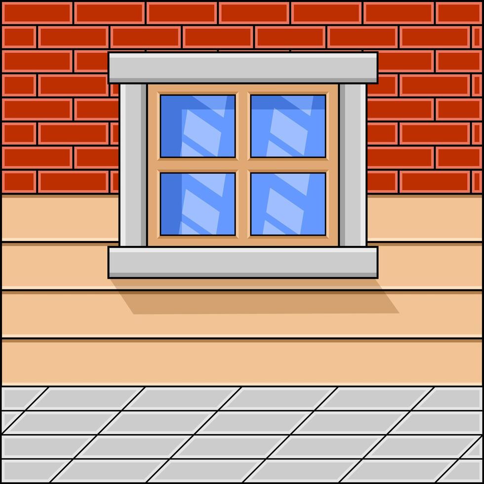 a brick wall with a window and a brick floor vector