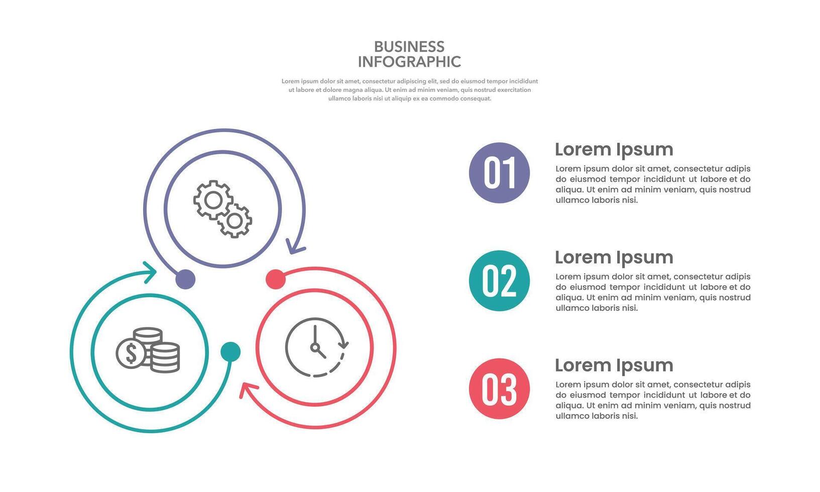 Infographic 3 main processes in business. Business presentation, Banner, Poster and Plan. vector