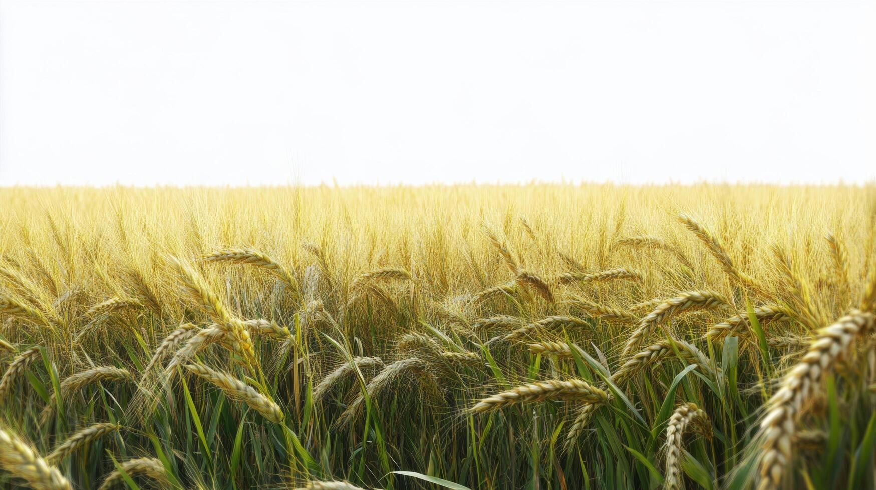 Golden wheat field ready for harvest under a bright sky during late summer afternoon photo