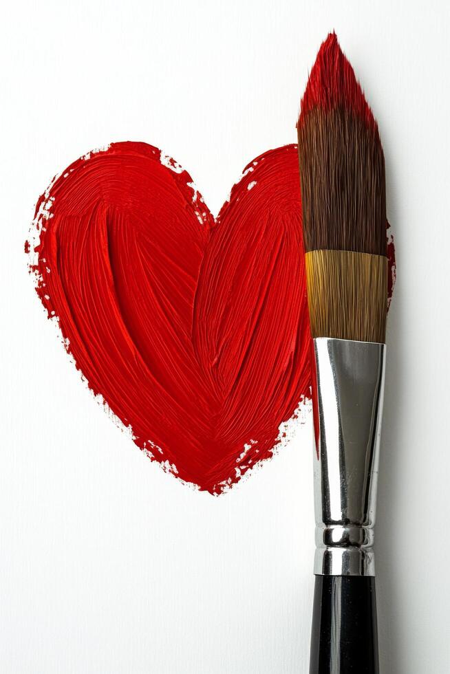 Creating a red heart shape with a paintbrush on a blank canvas for a heartfelt expression photo