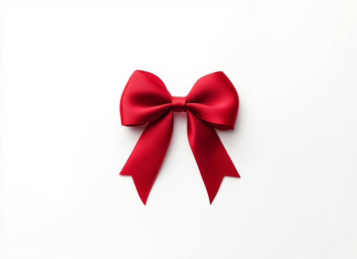 Bright red ribbon bow placed elegantly on a white surface for gift decorating photo