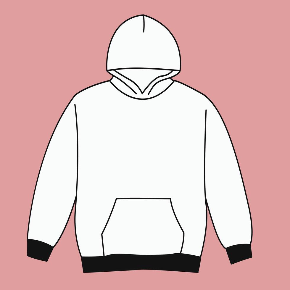 a white hoodie with black trim on the front vector