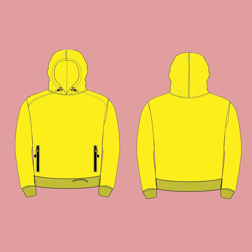 a yellow hoodie with a zipper and hood vector