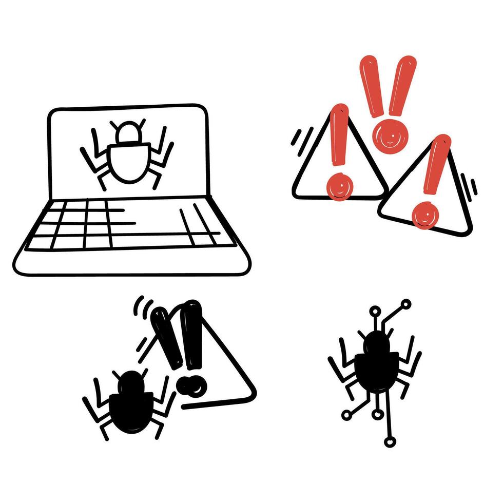 a set of icons depicting bugs and a laptop vector