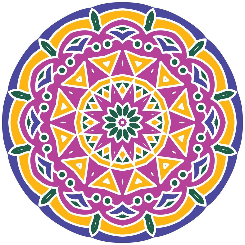 Hand Drawn Ornamental Colorful Mandala Pattern Design on White Background vector