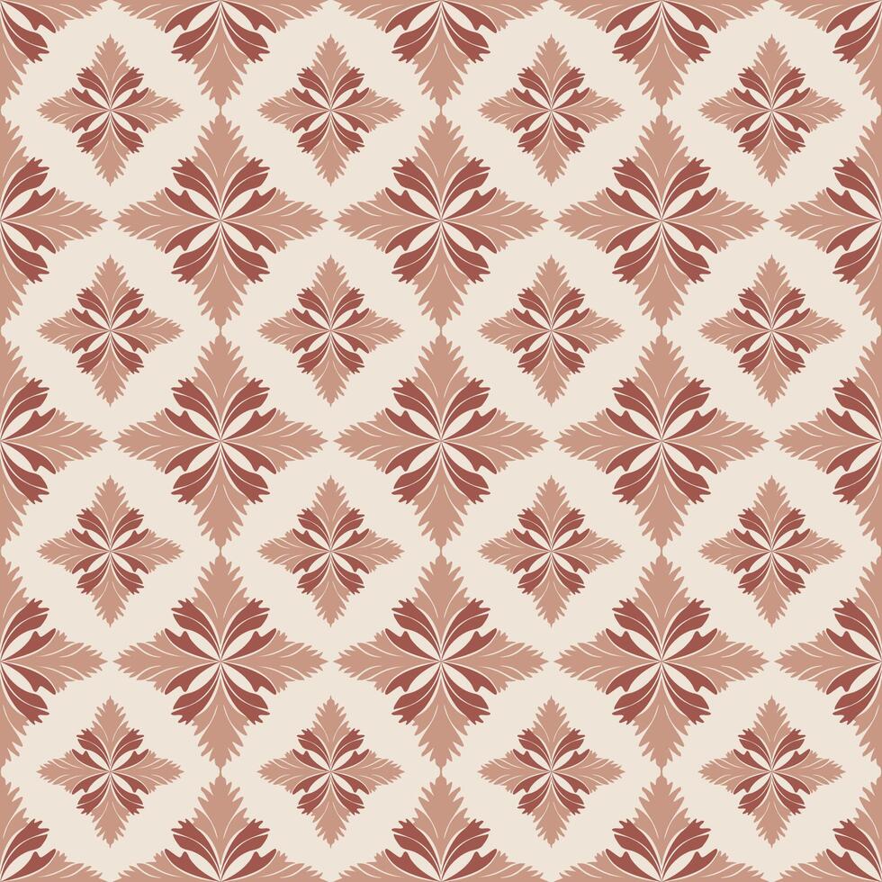 Seamless damask floral pattern in earth tones on a beige background. vector