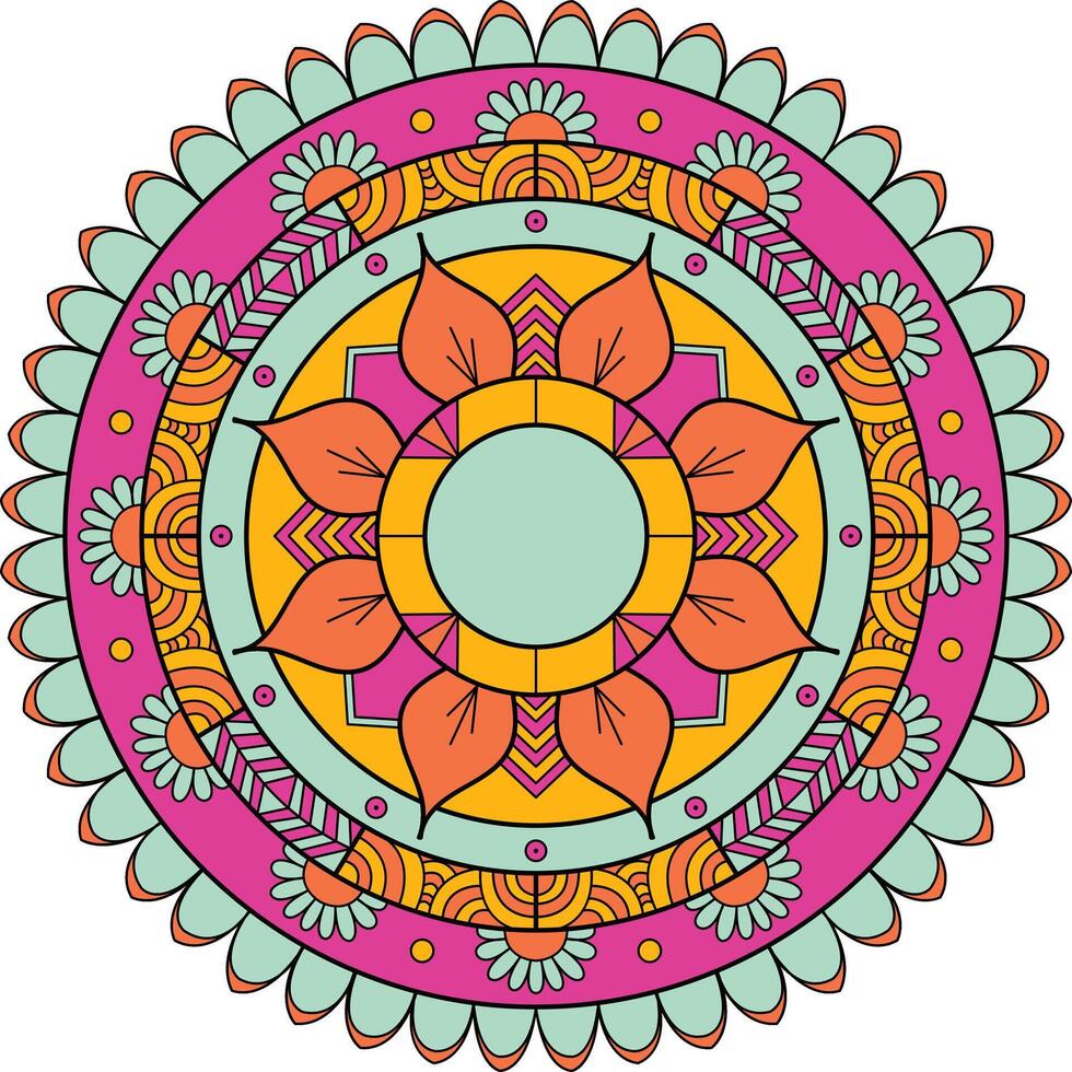 Colorful Hand Drawn Round Floral Mandala Pattern Design vector
