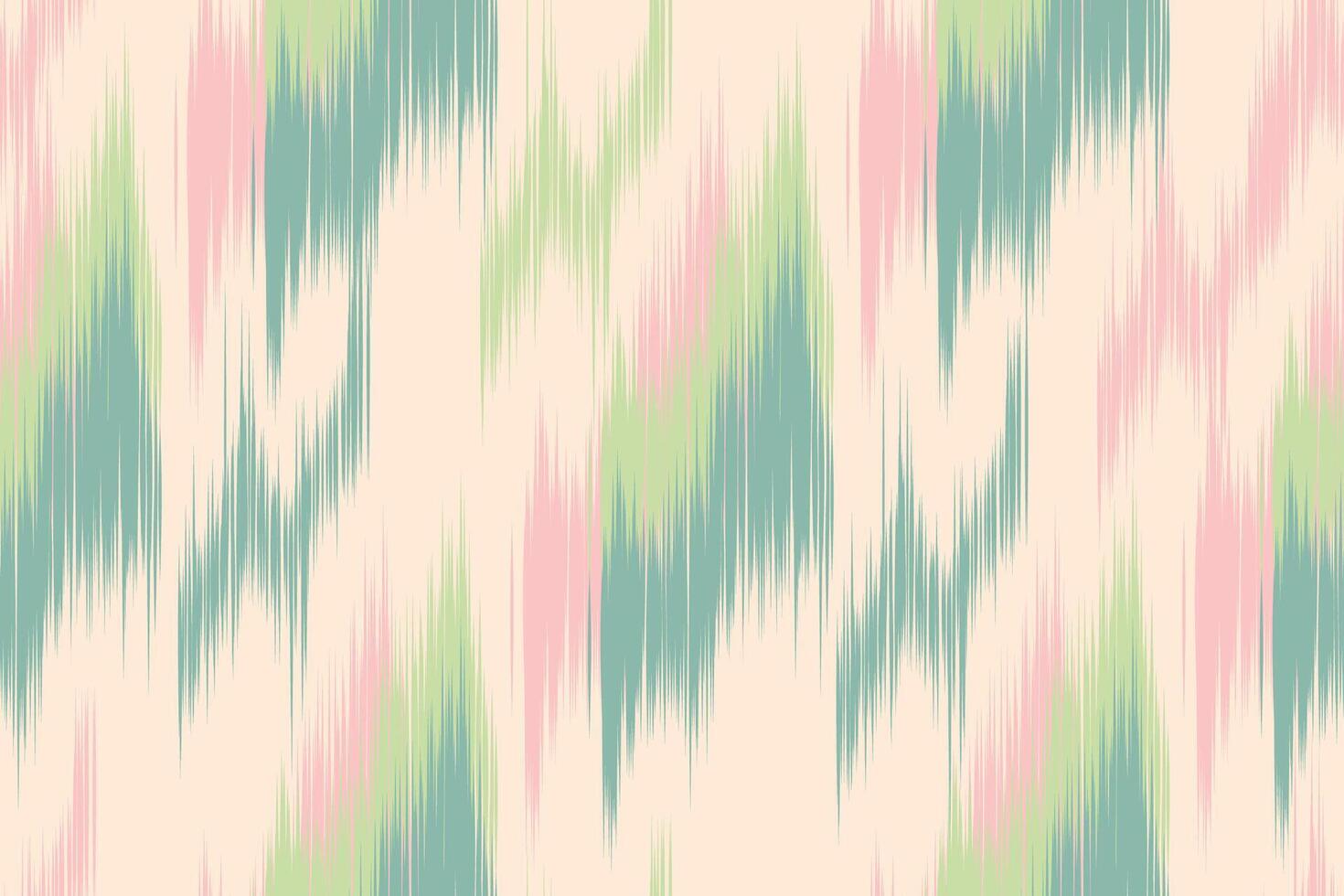 Pastel Ikat Pattern with Pink, Green, and Teal Stripes on Beige Background vector