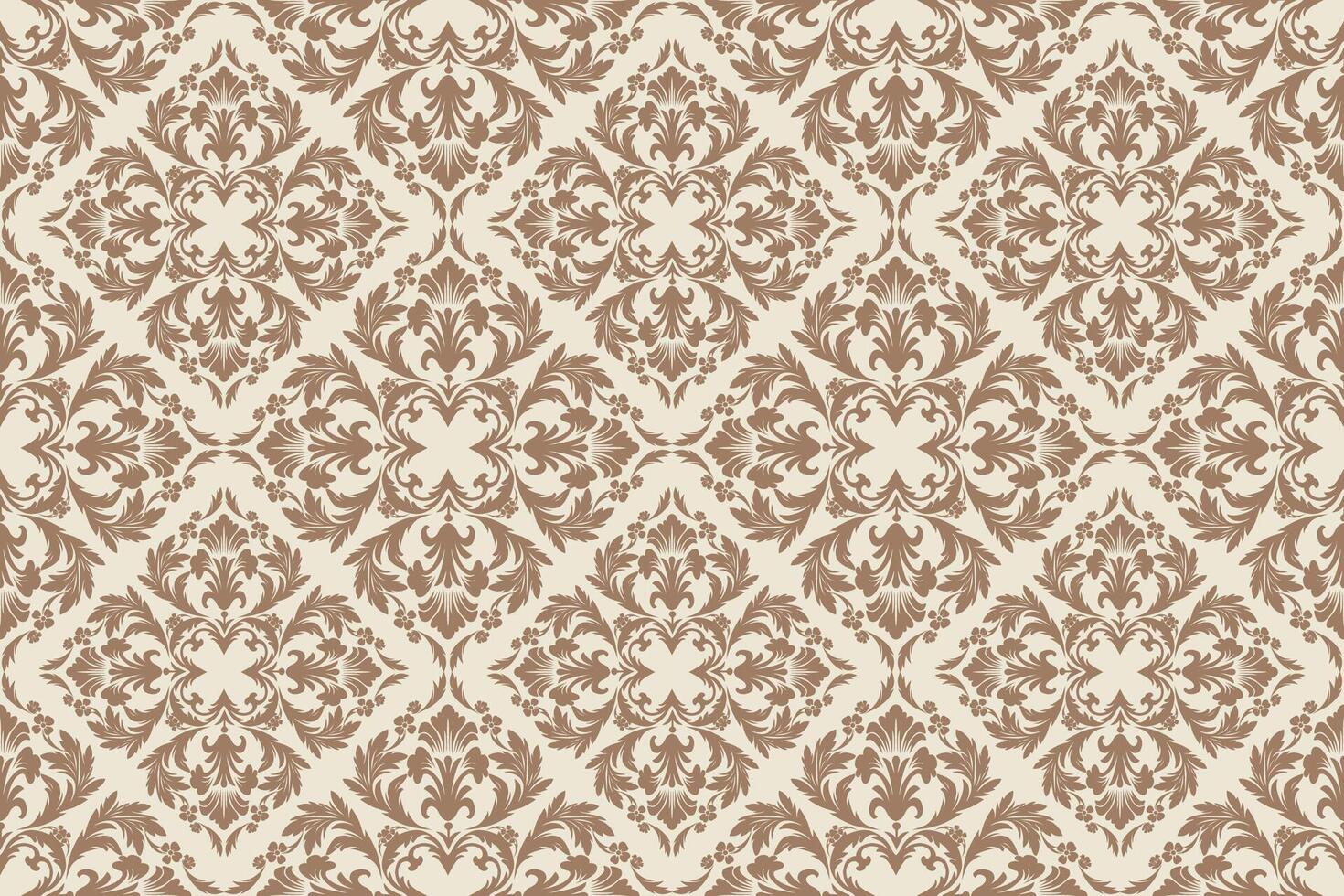 Ornate Brown Damask Pattern with Floral Motifs for Wallpaper and Decor vector
