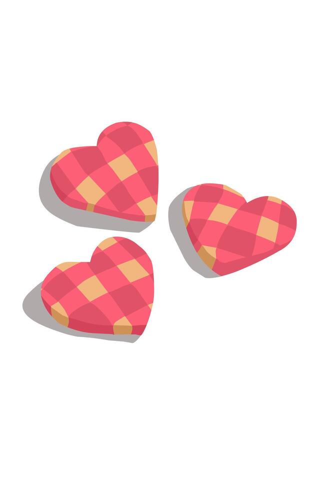 Delicious Heart-shaped biscuits with pink square pattern on white vector