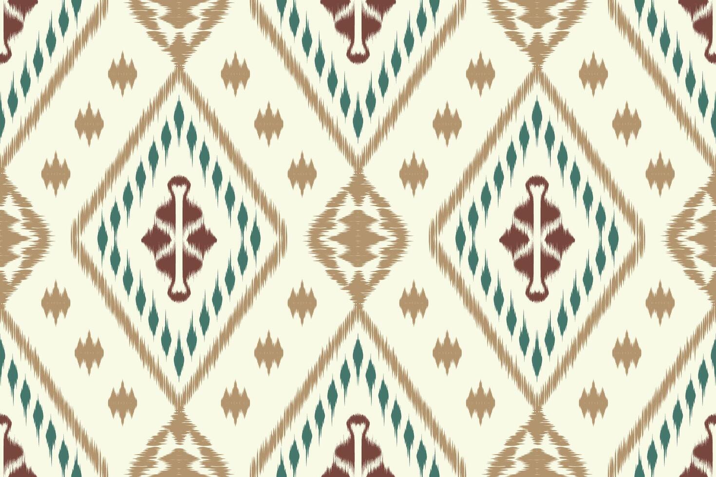 Seamless geometric tribal ikat fabric pattern with diamond motifs. Ideal for textiles, wallpaper, fashion, ethnic decor and fabric designs. Inspired by traditional patterns. vector